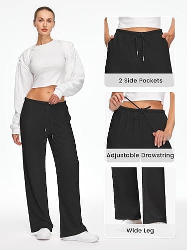 JEKAOYI Wide Leg Sweatpants for Women High Waisted Baggy Sweat Track Pants Drawstring Casual Lounge Pants with Pockets thumbnail 5