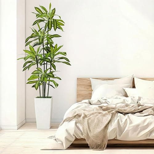 Giegxin 2 Pack 6 FT Artificial Dracaena Tree, Indoor Fake Tree with Black Stable Planter, Natural Wood Trunk & Lifelike Leaves Dracaena Plants for Home Living Room Porch Office Housewarming Gift thumbnail 6