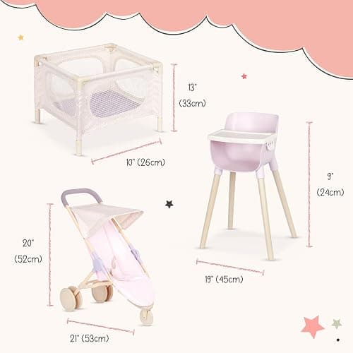 LullaBaby – 14-Inch Realistic Baby Doll & Accessory Bundle – Fair Skin Tone & Blue Eyes – Nursery Care Set – High Chair, Playpen & Jogger Stroller – Pretend Play Toys – Kids 2+ Years thumbnail 3