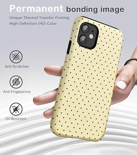Amzfield for iPhone 12 Case for iPhone 12 Pro Case Cute Polka Dot Aesthetic Design for Women Girls Fall Chic Girly Pretty Dual Layer Hybrid Protection Elegant Case for iPhone 12/12 Pro-Butter Yellow thumbnail 2