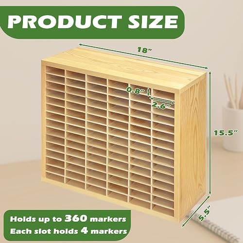 PROLEE Marker Storage Organizer for 360 Markers,Wooden Alcohol Marker Holder with 90 Slots,Markers Pens Pencils Art Supply Storage Rack for Desk Home Classroom Office Decor thumbnail 3
