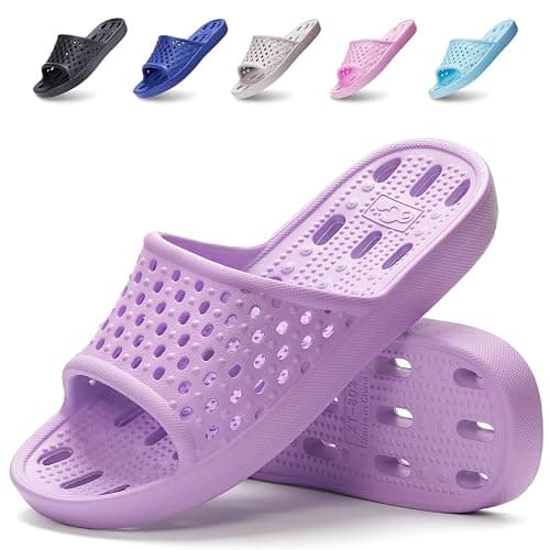 Xomiboe Shower Shoes Quick Drying Non-Slip Comfortable Men Women House Slippers - 6-7 Women/5-5.5 Men - Black thumbnail 2