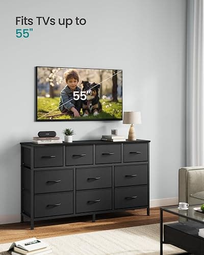SONGMICS BELLAH Collection - Dresser for Bedroom, Chest of Drawers, TV Stand for TVs Up to 55 Inches, Living Room, Closet, 10 Drawers, Modern, Ink Black ULGS333BH02S thumbnail 5