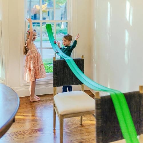 Valchemist FlexTrack 5000 Flexible Race Car Track for Kids Toy with Suction Cups Compatible with Hot Wheels and Diecast 1/64th Cars and More 15 Feet Long Rolls Up Portable Racetrack (Electric Green) - Image 1
