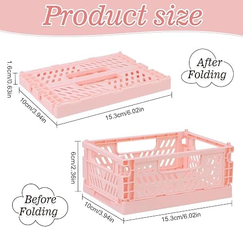 4-Pack Pink Baskets Plastic Storage Crate Small Baskets for Organizing Collapsible Storage Crates for Desk Organizers,Stackable Cute Storage Bins for Classroom,Office,Bathroom 5.9"x 3.9" x 2.3" thumbnail 3