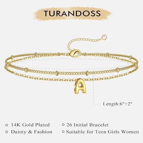 Turandoss Letter A-Z Bracelets for Women Teen Girls - Layered Gold Bracelets, Dainty 18k Gold Bracelets for Women Friendship Bracelets Preppy Bracelets, Teen Girl Gifts Trendy Stuff thumbnail 5