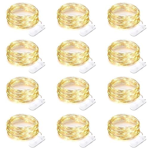 Yiaht 12 Pack Fairy Lights Battery Operated String Lights 7 Feet 20 Led Waterproof Christmas Lights Silver Wire Firefly Starry Moon Lights for Bedroom DIY Party Wedding Patio Christmas - Image 1