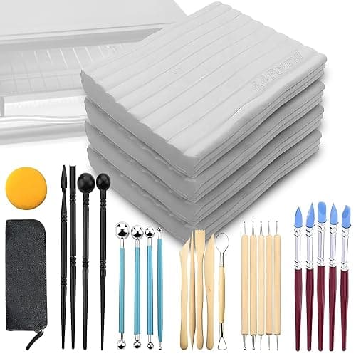 ReArt Oven Bake Polymer Clay White, Non Toxic 4.4Lbs with Pottery Tools & Paint Brushes Great for Modeling, Sculpting, Holiday, DIY Jewelry Making Projects. Great for All Skill Levels (White & Tools) - Image 1