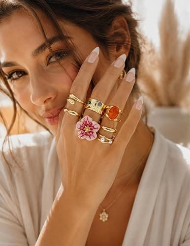 20Pcs Gold Ring Set for Women Chunky Boho Stack Flower Statement Rings Pack | Statement Midi Stackable Rings Set, Chunky Boho Flower Rings, Adjustable Suitable All Occasions, Great Gift for Women thumbnail 5