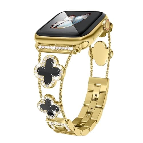 Musk-MSKR Diamond Metal Bands Add Sparkle to Your Watch For Apple Watch Series 11/10/9/8/7/6/5/4/3/2/SE/Ultra Clover Simple and Stylish Compatible with 38mm40mm41mm42mm44mm45mm 46mm49mm Women's Wear - Image 1