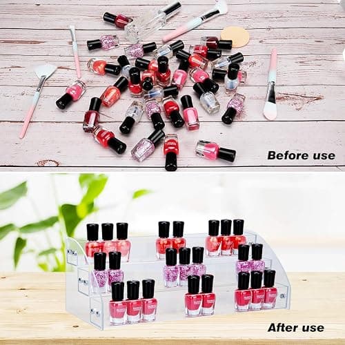 KINGROW Nail Polish Organizer Holder Rack 3 Layers Acrylic Display Rack Eyeglasses Shelf Essential Oils Ink Storage Holds Up to 48 (Fit 1-2oz Bottles) thumbnail 4