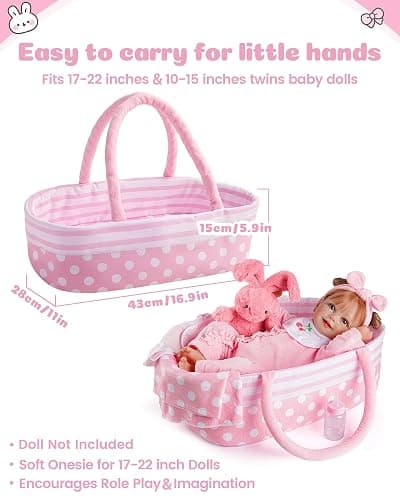 BABESIDE 8 Pcs Baby Doll Accessories, Reborn Baby Dolls Clothes with Bassinet for 17-22 Inch Babydolls, Outfit fit Newborn Babies Dolls Girl, Babies Pretend Play Set (Not Doll) thumbnail 2