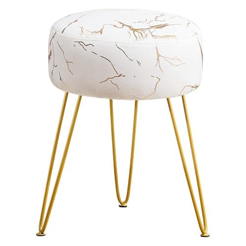 LUE BONA Vanity Stool, Gold Vanity Stools for Makeup Room, Round Ottoman Foot Stool, Velvet Footrest Vanity Chair for Bathroom Vanity, Bedroom, Living Room, Entryway, Offices - Image 1