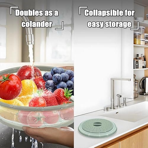 2 in 1 Silicone Microwave Splatter Cover Food, Microwave Mat Place Holders for Multi-use, Silicone Trivet, Pot Holders, Drying, Baking, Utensils Rest for Kitchen Counter Mat, Grey - Light Green (Mat With Cover) thumbnail 5