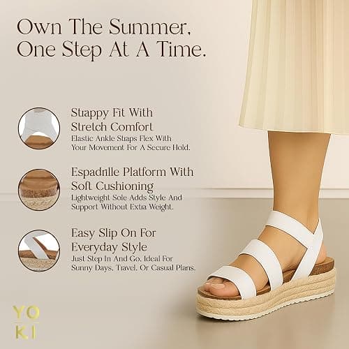 YOKI CHIARA-10 Strappy Womens Sandals With Espadrille Platform - Slip On Wedge Sandals For Women, Lightweight Comfortable Wedge Sandal thumbnail 2