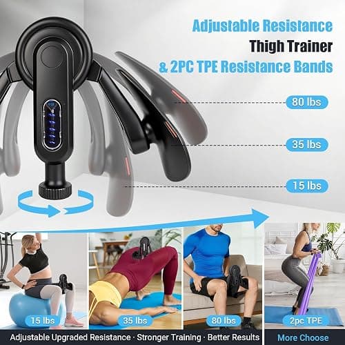 Thigh Trainer for Women, 15-80LB Adjustable Resistance with Resistance Band | Inner Thigh Exerciser for Pelvic Floor Muscle, Shaping, Yoga & Home Fitness, Includes a Storage Pouch and Training Manual thumbnail 2