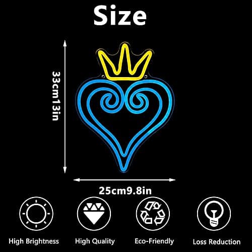 Manimo LED Kingdom and Hearts Neon Signs for Wall Decor, Anime Neon Sign, Neon Game Room Setup, USB Powered for Man Cave Game Home Party Bedroom Room Teenager Gamer Birthday Gifts(9.8 * 13in) thumbnail 3