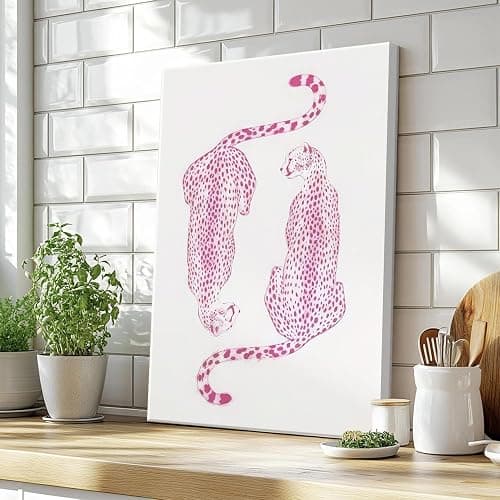 Framed Pink Preppy Canvas Wall Art Set of 3, Trendy Cheetah Pictures Wall Decor, Funky Lucky 8 Ball Coquette Lip Paintings Prints Y2K Girly Aesthetic Home Decor for Living Room Bedroom Dorm 12x16 inch thumbnail 9