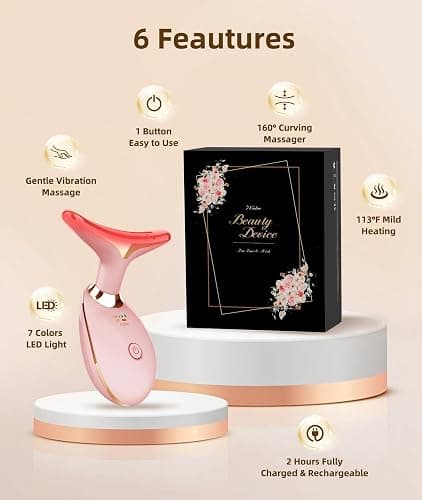 ELISHINE 7 Color Face and Neck Massager Light Therapy, Red Light Based Facial Massager for Skin Care, Firming, Smoothing (Rose Golden) thumbnail 3