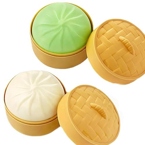 Dumpling Squishy,Dumplings Stress Balls Fidget Sensory Toy,Dumplings Stress Fidget Sensory Balls with Food Steamer,Easter Gift,Birthday Gift (White + Green) - Image 1