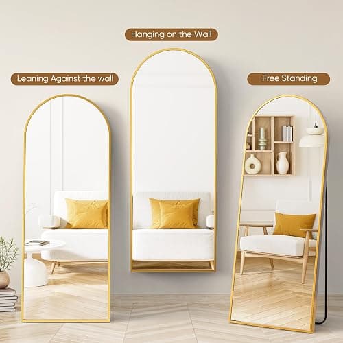 DUMOS Arched Full Length Mirror with Stand 71"x26" Floor Standing Aluminum Frame for Bedroom Body Hanging Leaning Modern Simple Home Decor Shatter-proorf Nano Glass Wall Living Room Cloakroom Gold thumbnail 2