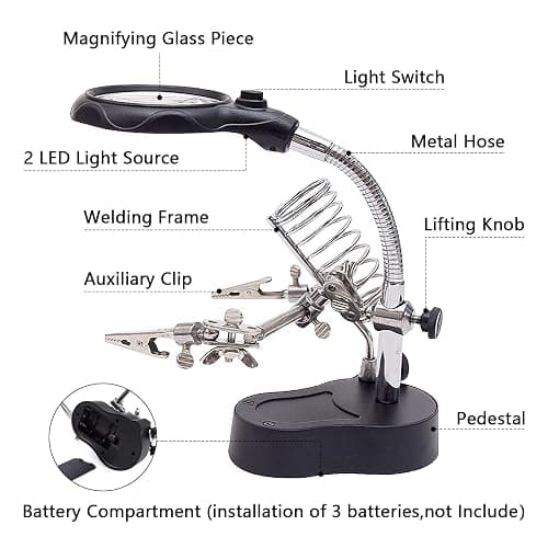 3.5X12X Helping Hands Soldering Station with LED Light & Alligator Clips - Magnifier Stand for Welding PCB Repair Jewelry Craft Hobby Model Building Watch Repair thumbnail 7