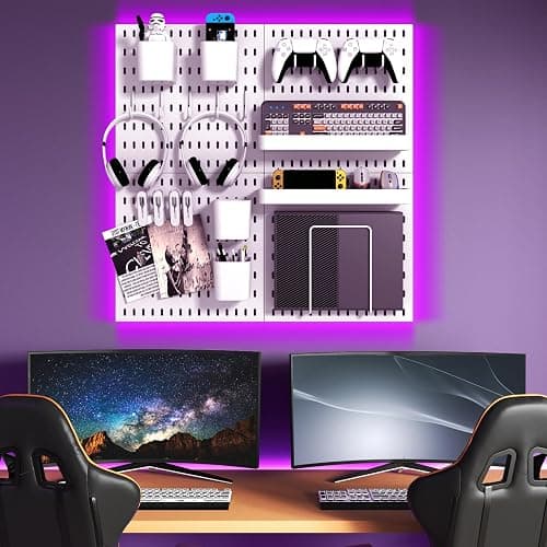 VEOFEMLEA Peg Board Combination Kit, 4 Pegboards with 20 Accessories, Pegboard Wall Organizer for Office, Nursery & Home Storage, Key Holder, 25.6"x25.6" – Nail-Free Installation（White） thumbnail 5