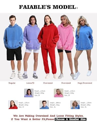 FAIABLE Womens Oversized Acid Wash Hoodie Unisex Heavyweight Cotton Hoodies Fleece Vintage Washed Sweatshirt Women Men thumbnail 4