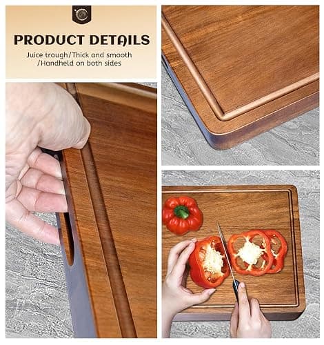 Large Acacia Wood Cutting Board for Kitchen, 17x12 Inch Reversible Wooden Chopping Board Charcuterie Board with Juice Grooves and Handle for Meat, Cheese, Vegetables, Fruits, Bread thumbnail 5