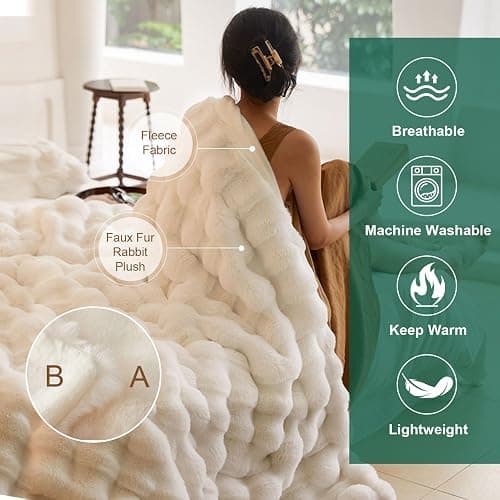 GKXLH Fluffy Blanket White - Soft Throw Blanket for Couch, Fuzzy Plush Rabbit Faux Fur Blanket, Cute Cozy Blankets for Women, Thick Bubble Blankets for Bed Sofa Bedroom Living Room - 39" x 63" Small - White - 39" x 63" (Small) thumbnail 5