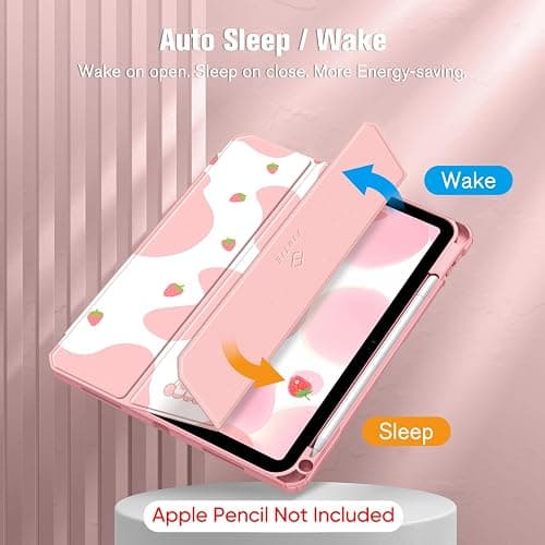 Fintie Hybrid Slim Case for iPad (A16) 11th Generation 11 Inch (2025), iPad 10th Generation 10.9 Inch (2022) - Shockproof Cover with Clear Transparent Back Shell & Pencil Holder, Strawberry Cow thumbnail 3