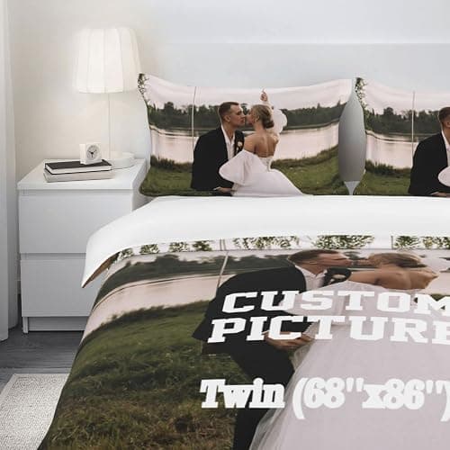 Custom Comforter Set Twin Personalized Duvet Cover with Picture Text Logo Comforter Set with 2 Pillowcases (68''x86''/173x218cm) Black thumbnail 4