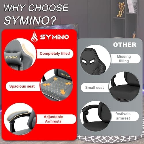 Symino Gaming Chair with Footrest, Computer Ergonomic Video Game Chair, Adjustable Swivel Task Chair with Lumbar Support, PC Chairs, PU Leather Game Chairs for Adults, Grey thumbnail 7