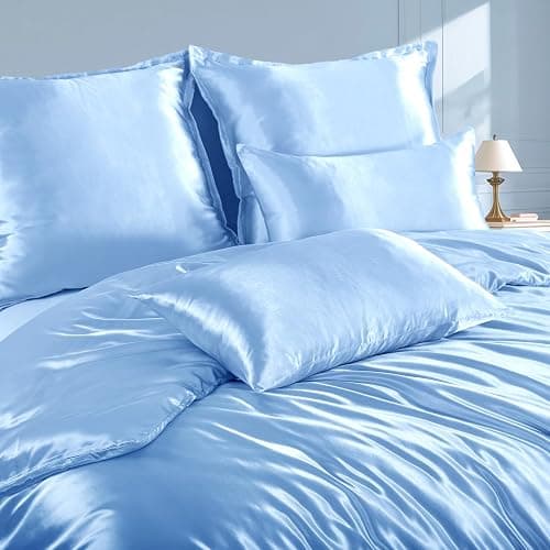 RUIKASI Satin Bettwäsche 135x200 Blau - Seidig Bettbezug mit Glanz wie Seiden Bettwäsche Set Hellblau für Haar und Haut, Glänzend Bettwäsche 135x200cm mit Reißverschluss und Kissenbezug 80x80cm thumbnail 3