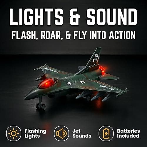 Diecast Fighter Jet Toy Military Falcon Replica Model - 1:400 Scale Airplane Pullback Metal Alloy Aircraft Vehicle with Flashing Lights and Sound thumbnail 4