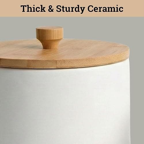Ceramic Kitchen Canisters for Countertop Set of 3 with Airtight Bamboo Lids - White Kitchen Canisters with Airtight Lids - Flour Sugar Canister Set - Flour and Sugar Containers Farmhouse - Coffee Jar thumbnail 7