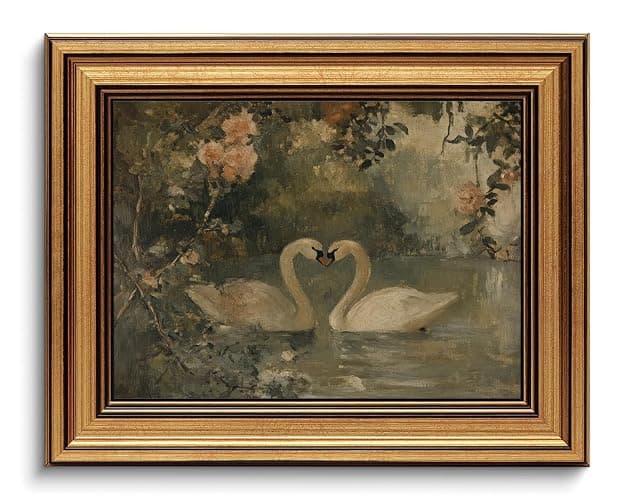 Vintage Gold Framed Wall Art - Vintage Animal Canvas Art Prints Swan Paintings Rustic Farmhouse Wall Decor Cottagecore Romantic Aesthetic Artwork for Bedroom Living Room Bathroom 8x10in - Image 1