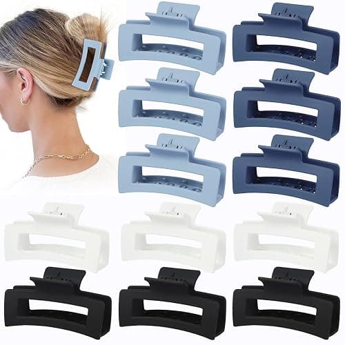 Sisiaipu 12 Pcs Medium Hair Clips, 3.5 Inch Square Claw Clips for Thick and Thin Hair - Blue - Image 1
