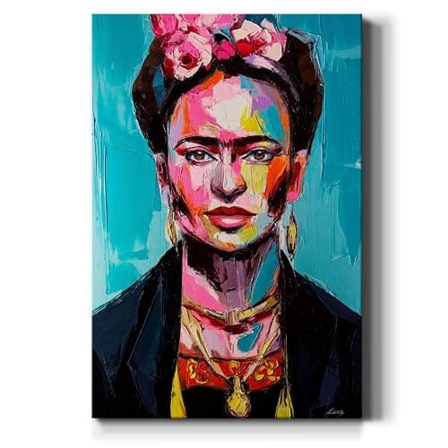 WEXFORD HOME Frida Kahlo Portrait Wall Art, Brightly Colored Spanish Artwork, Modern Mexican Decorations, Premium Gallery Wrapped Canvas, Ready to Hang, 12 in H x 18 in W, Made in America - Image 1
