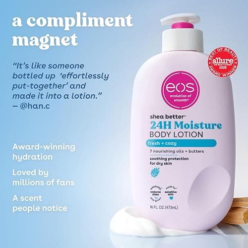 eos Shea Better Body Lotion, Fresh & Cozy, 24-Hour Moisture Skin Care, Lightweight & Non-Greasy, Natural Shea, Vegan, 16 fl oz thumbnail 4