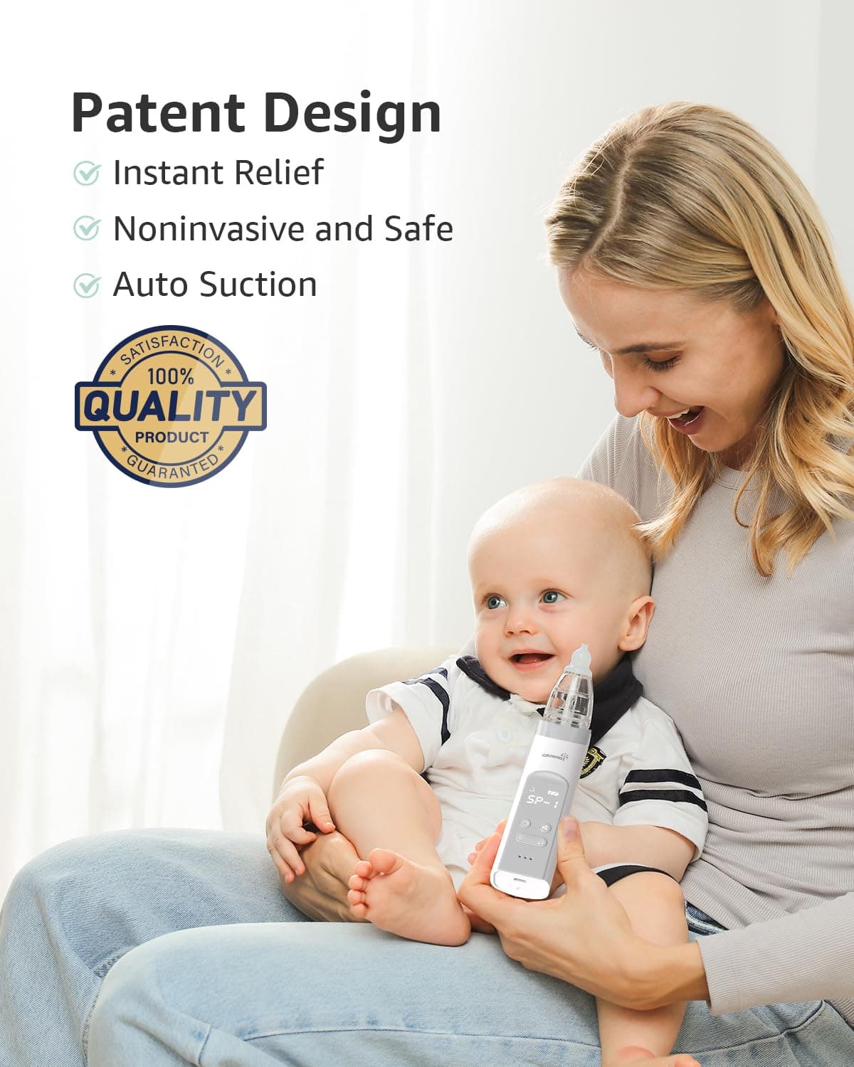 GROWNSY Nasal Aspirator for Baby, Electric Nose Aspirator for Toddler, Baby Nose Sucker, Automatic Nose Cleaner with 3 Silicone Tips, Adjustable Suction Level, Music and Light Soothing Function (Gray) thumbnail 4