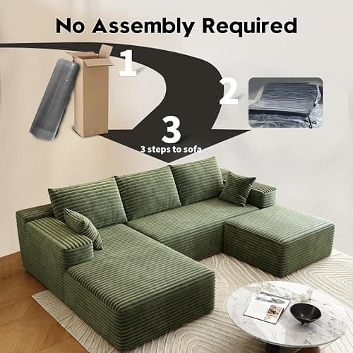 95" Sectional Couches for Living Room Cloud Couch Sofa with L-Shape Upholstered Boneless Couchs Modern Modular Sectional Couch with Chaise (Green, 95" W+2-Seater+Left Chaise+Ottoman) thumbnail 4
