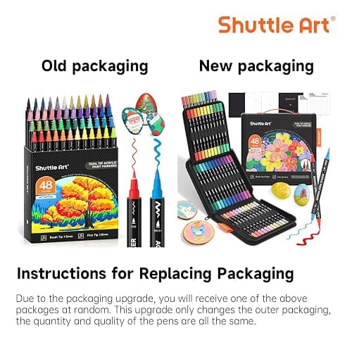 Shuttle Art 48 Colors Dual Tip Acrylic Paint Markers, Brush Tip and Fine Tip Acrylic Paint Pens for Rock Painting, Ceramic, Wood, Canvas, Plastic, Glass, Stone, Calligraphy, Card Making, DIY Crafts thumbnail 9