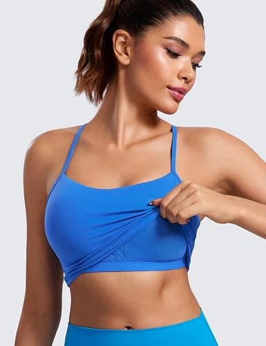 CRZ YOGA Butterluxe Y Back Crop Tank Tops for Women - Spaghetti Straps Racerback Padded Yoga Workout Longline Sports Bras thumbnail 4