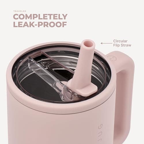 HydroJug Traveler 32oz, Insulated Tumbler with Handle & Straw, Dusty Rose | Triple wall insulated, flip straw lid, leak-resistant, stainless steel, cup holder friendly, BPA-free, dishwasher safe thumbnail 5