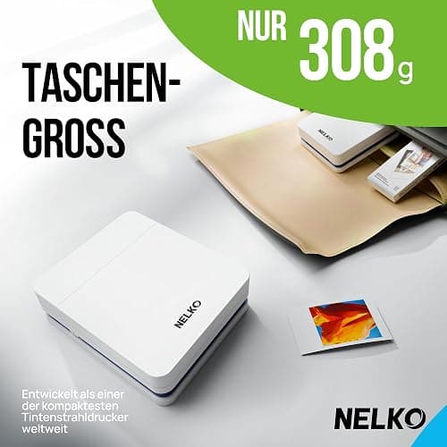 Nelko Fotodrucker für Smartphone, PP01 Mini Fotodrucker, 20 Blatt, Weiß | Tintenstrahl‑Aufkleberdrucker für iOS & Android, mit Bearbeitungs‑App & selbstklebendem Fotopapier, Ideal für DIY und Schule thumbnail 2