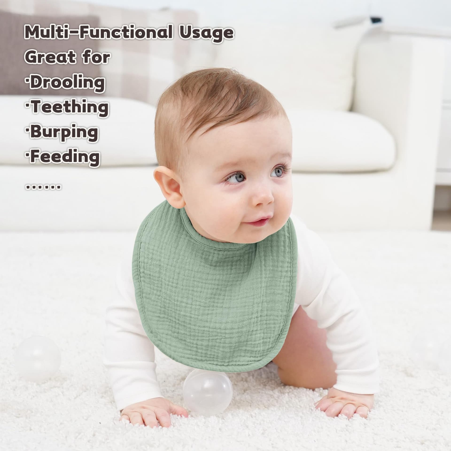 Susurration Muslin Baby Drool Bibs 10Pack Soft Square Adjustable Bandana Bibs for Unisex Baby Girls & Boys thumbnail 2