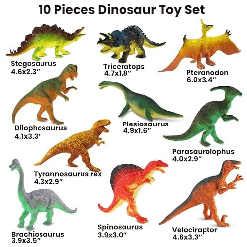 Zippytots Dinosaur Toys for Kids 3-5, 10 PCS Realistic Plastic Dinosaur Figure Toy Set Including T-Rex, Stegosaurus, Spinosaurus, Ideal Gift for Toddle thumbnail 3