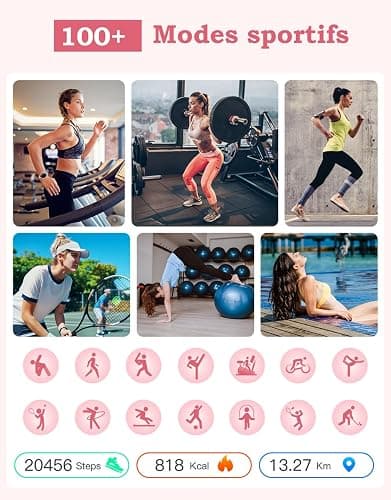 Montre Connectée Femme Ronde Petite Montre Podometre Smartwatch avec Appel Bluetooth Cardiofrequencemetre Oxymetre Chronometre pour Android iOS Montre Sport pour Running Course à Pied Etanche IP68 thumbnail 3