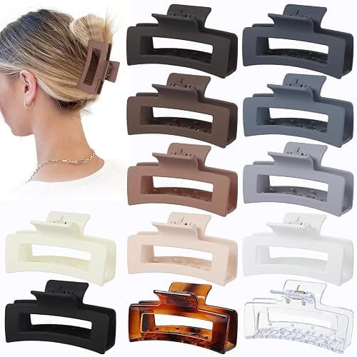 Sisiaipu 3.5 Inch Hair Clips - 12 Pcs Square Jaw Clips for Thick and Thin Hair, Rectangular Hair Accessories for Women and Girls - Neutral - Image 1